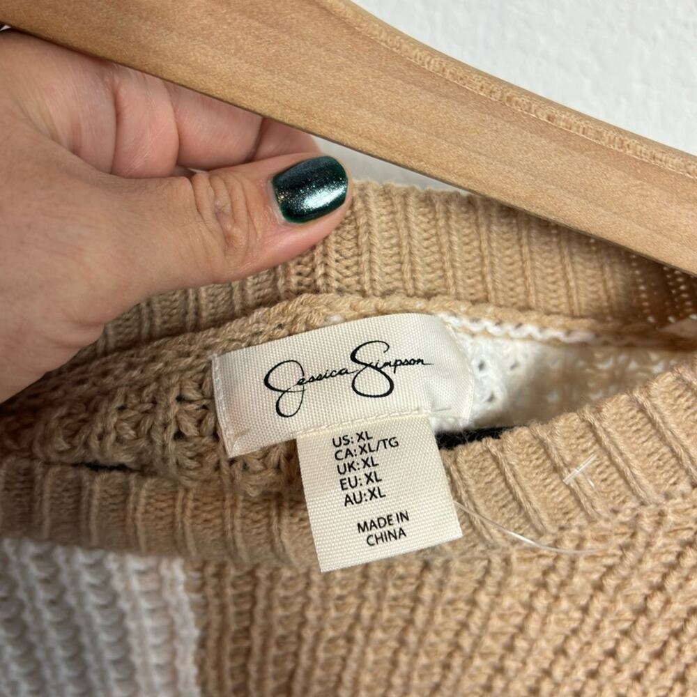 Jessica Simpson Beige White Long Sleeve Women Sweater Size XL - Picture 3 of 5